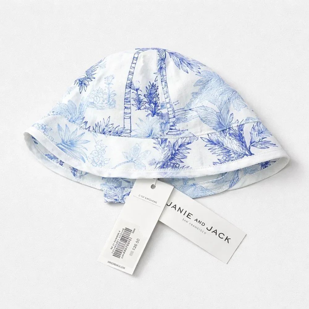 Janie and Jack 101091001 Light Blue Palm Toile sun hat size 0-3 months NWT